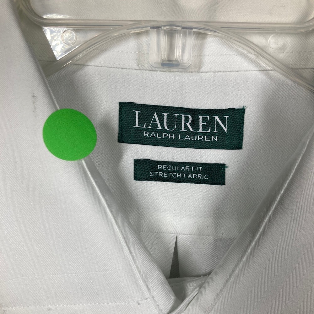Lauren Ralph Lauren Dress Shirt Mens 2XL White Herringbone Stretch Regular FLAWS - Picture 3 of 11